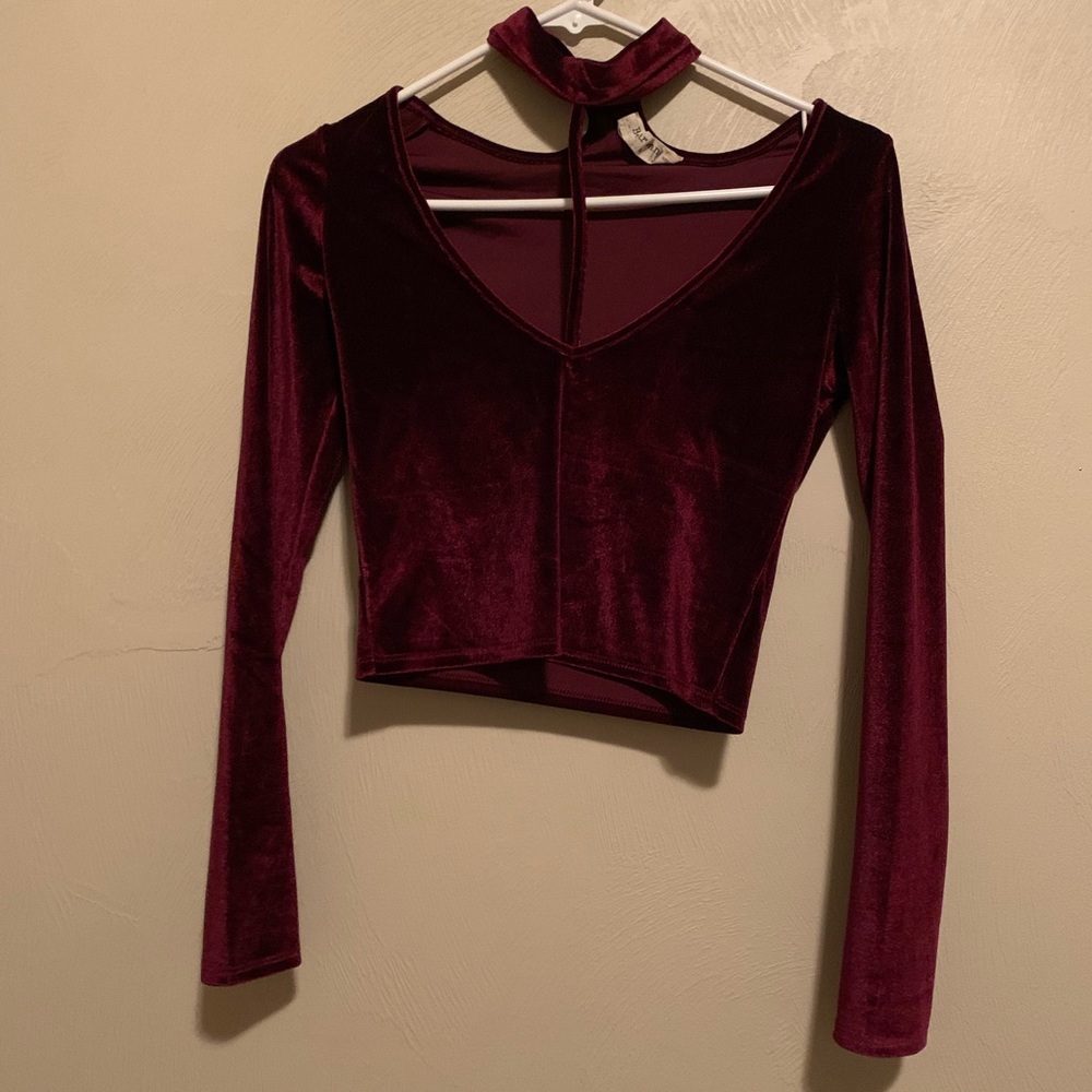 Long-sleeved Velvet Crop Top - Picture 3 of 3